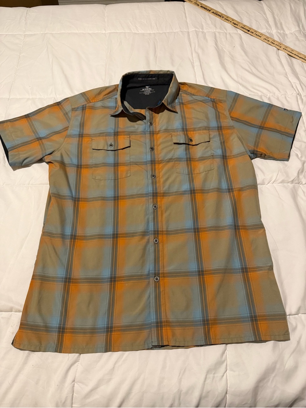 Kuhl Short-Sleeve Plaid Button-Up Shirt in Orange & Blue